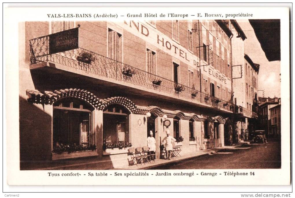 VALS-LES-BAINS GRAND HOTEL DE L'EUROPE E. ROUSSY PROPRIETAIRE CUISINIER DEVANTURE 07 ARDECHE - Vals Les Bains
