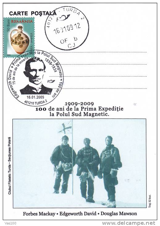 FIRST EXPEDITION SOUTH POLE, 2009, SPECIAL CARD, OBLITERATION CONCORDANTE, ROMANIA - Erforscher