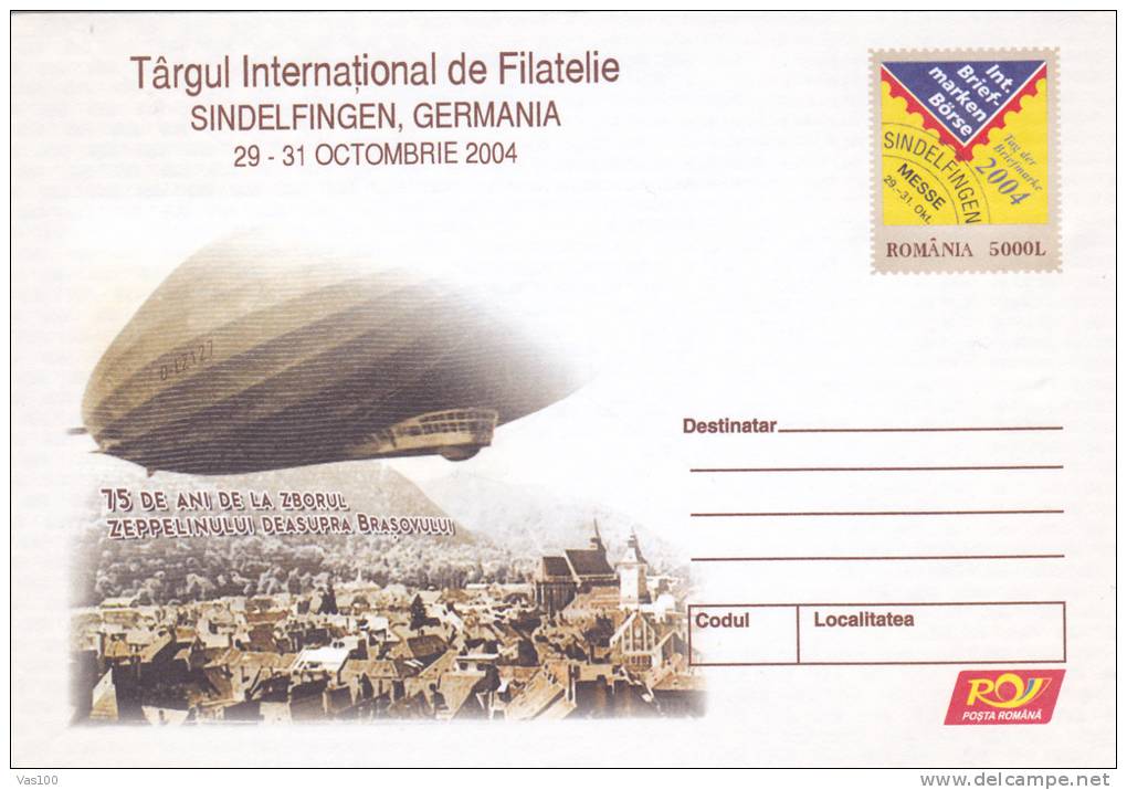 ZEPPELIN FLYING OVER BRASOV, 2004, COVER STATIONERY, ENTIER POSTALE, UNUSED, ROMANIA - Zeppelines