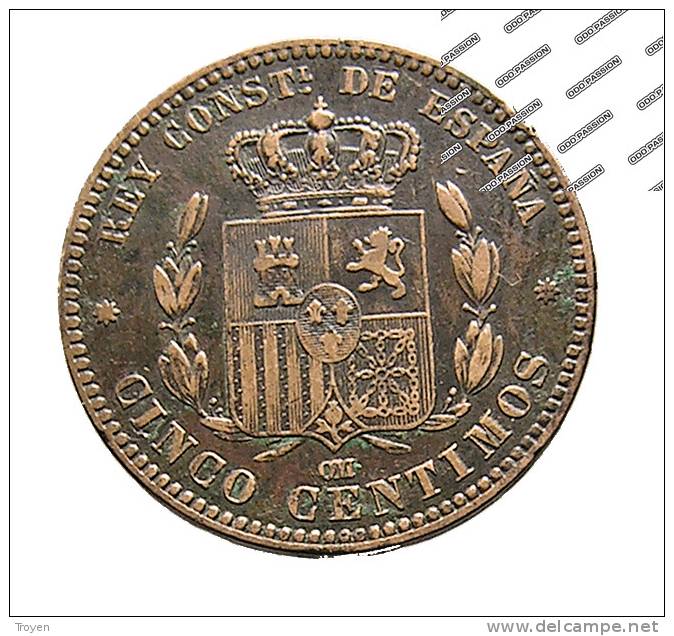 Espagne - 5 Centimos - 1879 -  Cuivre - TB+ - Spaanse Nederlanden