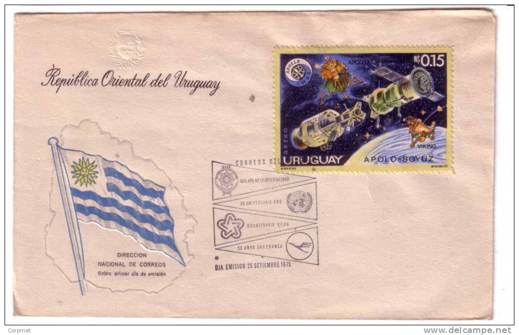 SPACE - APOLO XI - 1975 URUGUAY  FDC - Fine Comm Cancellation - LUFTHANSA -USA - ONU - URUGUAY ANNIVERSARIES - Sud America