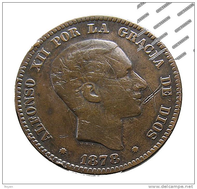 Espagne - 10 Centimos - 1878 -  Bronze - TB+ - Spaanse Nederlanden