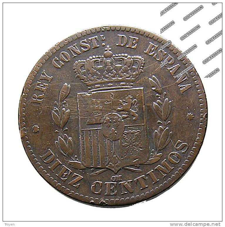 Espagne - 10 Centimos - 1878 -  Bronze - TB+ - Países Bajos Españoles