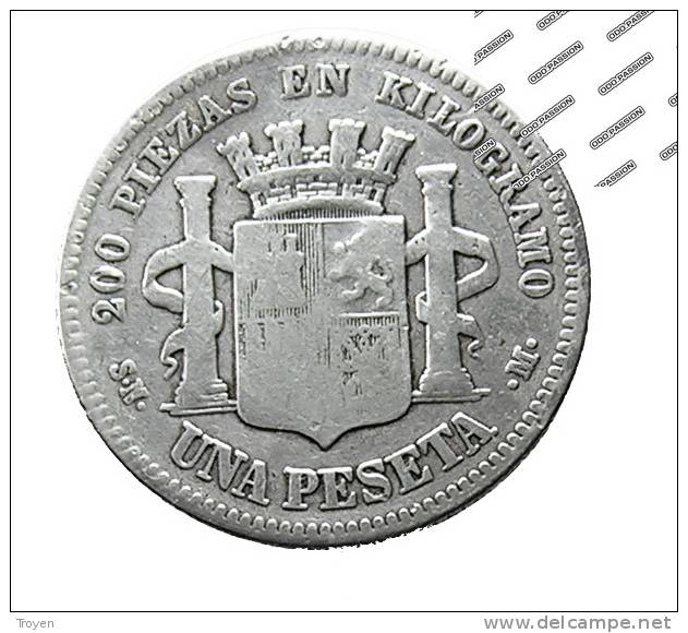 Espagne - 1 Pesete  -  1870 - Argent - TB - Spaanse Nederlanden