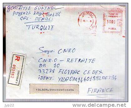 Turquie Lettre Recommandée CAD Denizli  Oblitération Rouge - Pour CNRO Floirac 33 - Andere & Zonder Classificatie