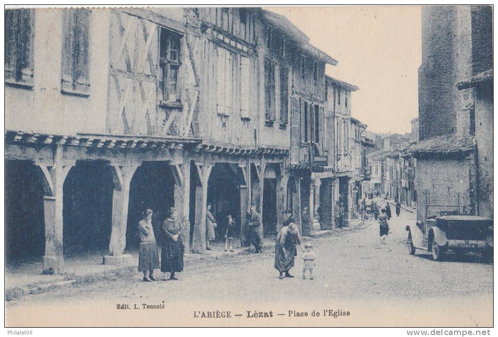 LEZAT  PLACE DE L'EGLISE ANIMEE  CIRCULEE EN 1938 - Lezat Sur Leze