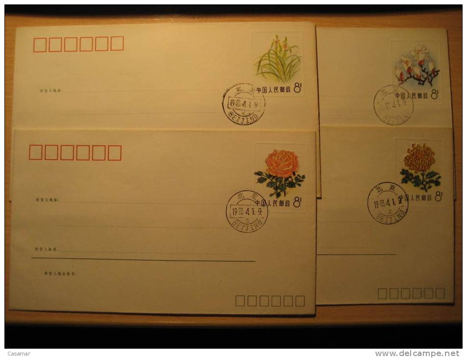 Flora 1982 Rosa Rose ... Beijing 1983 Cancel Set Of 10 Postal Stationery Cover CHINA CHINE - Covers