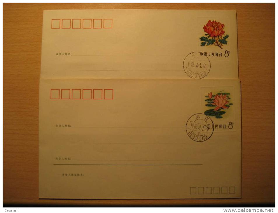 Flora 1982 Rosa Rose ... Beijing 1983 Cancel Set Of 10 Postal Stationery Cover CHINA CHINE - Covers