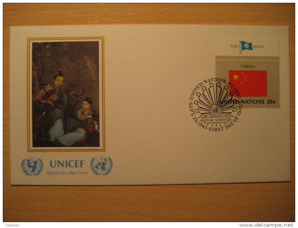 New York NY UNITED NATIONS ONU 1983 Fdc UNICEF Cover Flag Series Stamp CHINA CHINE - Storia Postale