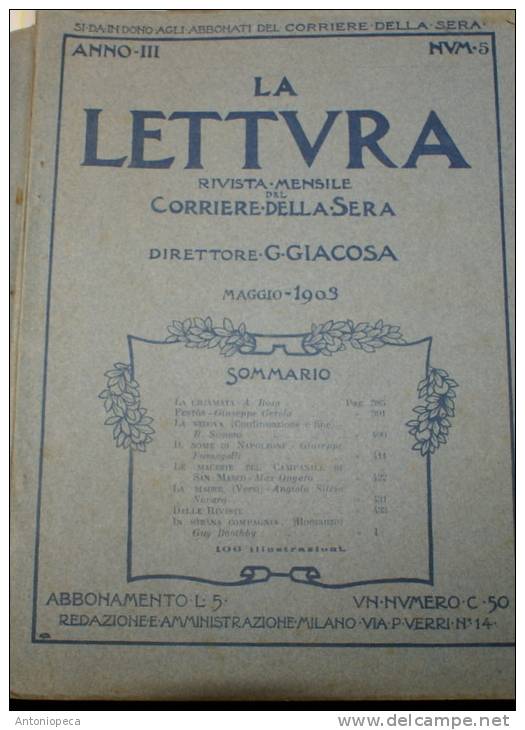 RIVISTA MENSILE DEL CORRIERE DELLA SERA  "LA LETTURA" - 8 NUMERI DEL 1903