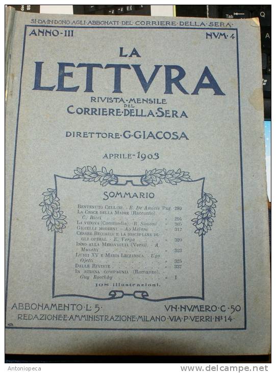 RIVISTA MENSILE DEL CORRIERE DELLA SERA  "LA LETTURA" - 8 NUMERI DEL 1903