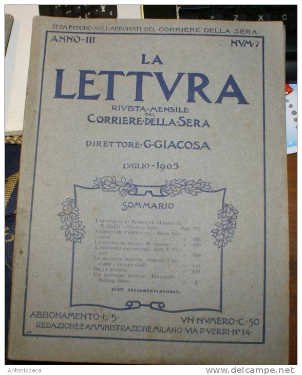 RIVISTA MENSILE DEL CORRIERE DELLA SERA  "LA LETTURA" - 8 NUMERI DEL 1903