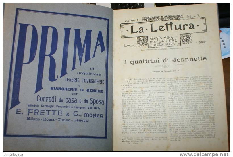 RIVISTA MENSILE DEL CORRIERE DELLA SERA  "LA LETTURA" - 8 NUMERI DEL 1903