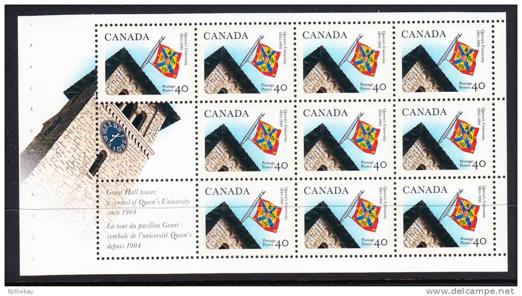 Canada Scott #1338a MNH 40c Queen's University Booklet Pane Of 10 Plus 2 Labels - Booklets Pages