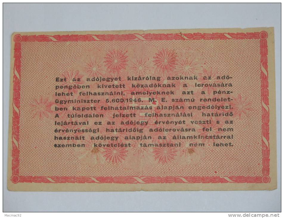 1 000 000  ( EGYMILLIO ) Adopengo - 25.5.1946 Hongrie. - Hongrie