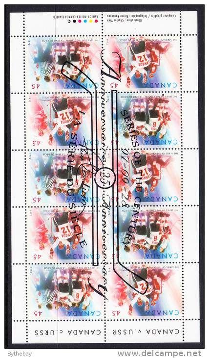 Canada Scott #1660ai MNH 45c Series Of The Century Hockey Overprinted, Unfolded From Gift Set Pane Of 10 - Pages De Carnets