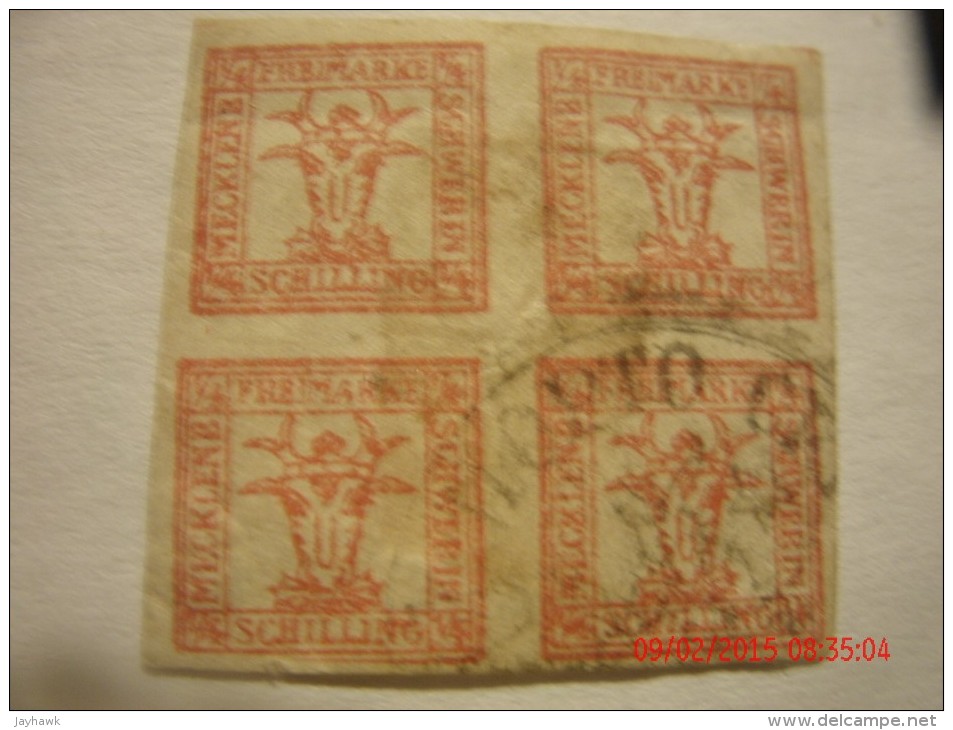 MECKLENBURG-SCHWERN, SCOTT# 1, FOUR 1/4s RED, USED - Mecklenbourg-Schwerin