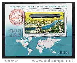 Magyar Posta Hungary 1977 Transport Zeppelin Airships Budapest Latdgatasa Map Stamp SG#MS3149  Scott C392 Michel B127A - Zeppelins