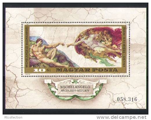 Magyar Posta Hungary 1975 Michelangelo Art Painting Adam Teremtese Sistina M.Buonarroti Michel BL 110 SC #2362 - Unused Stamps