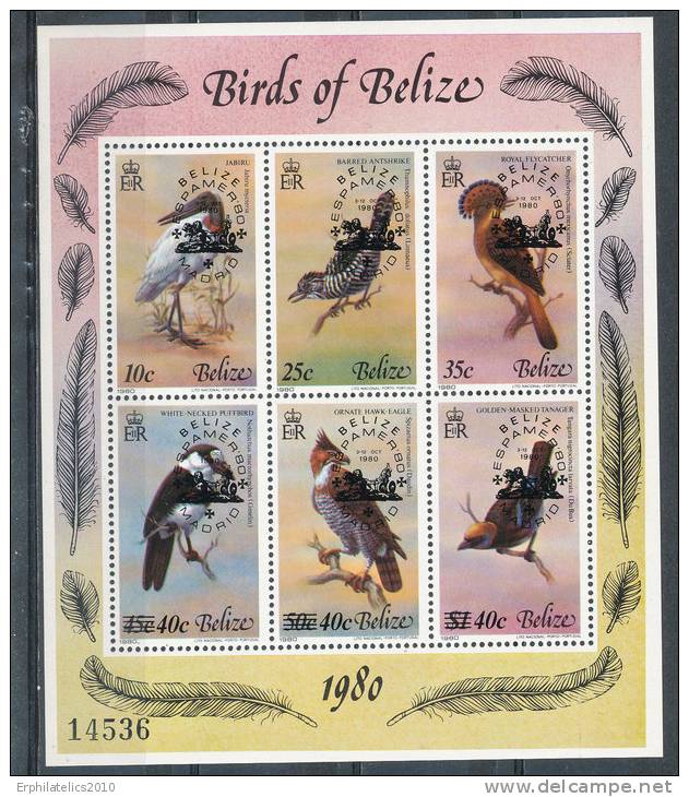 BALIZE 1980 BIRDS M/S WITH "ESPAMER" OVERPRINT SC# 502 VF MNH SCARCE  CV$ 80- - Belize (1973-...)