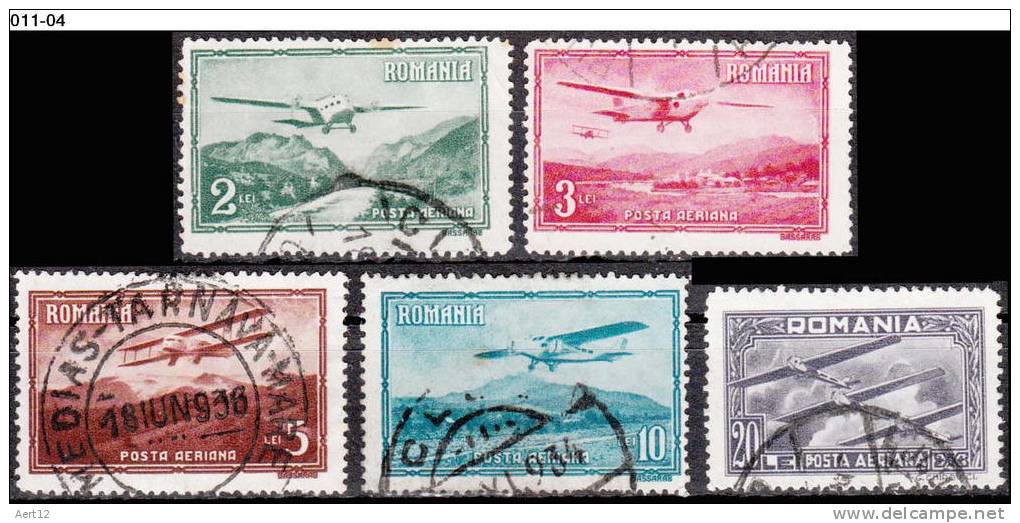 ROMANIA, 1931, Aeroplanes; Cancelled (o); Sc. C17/C21 - Gebraucht