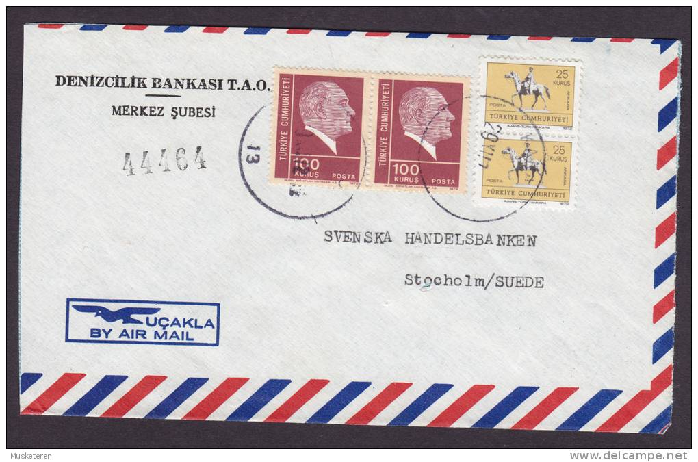 Turkey Airmail DENIZCILIK Bankasi T.A.O. BANK 1972 Cover To Sweden Atatürk - Airmail