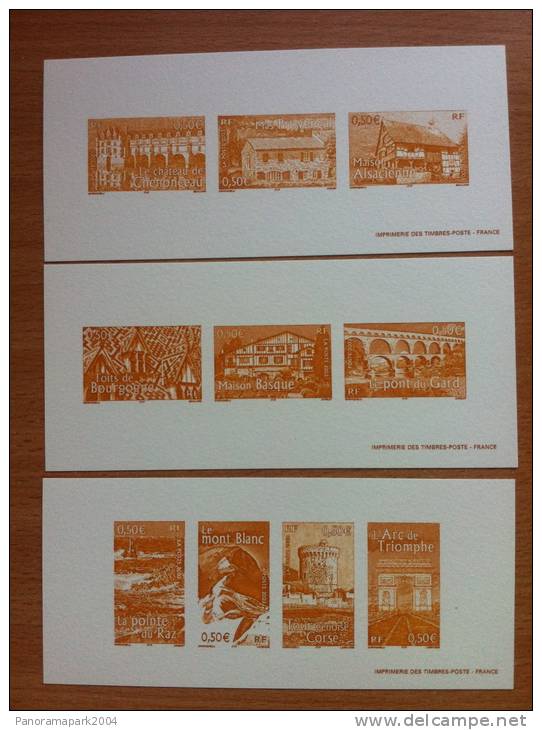 FRANCE 2003 - GRAVURE GRAVURES POSTE 3595 à 3604 PORTRAITS DE REGIONS LA FRANCE A VOIR ISSUS DU BLOC - Documentos Del Correo