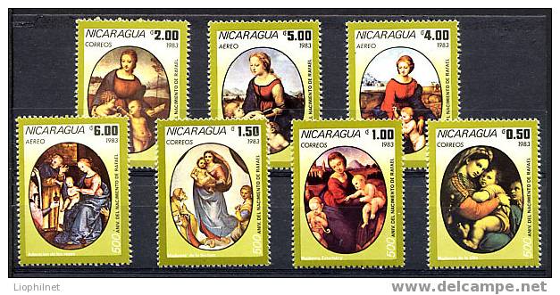 NICARAGUA 1983, TABLEAUX RELIGION RAPHAEL, 7 Valeurs, Neufs / Mint. R245 - Schilderijen