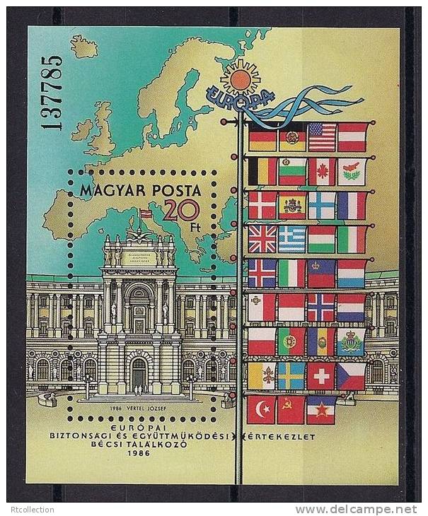 Magyar Posta Hungary 1986 Europa CEPT 1986 Europai Flags Flag Map Architecture Building Stamp RARE MNH Michel 187 - Collections