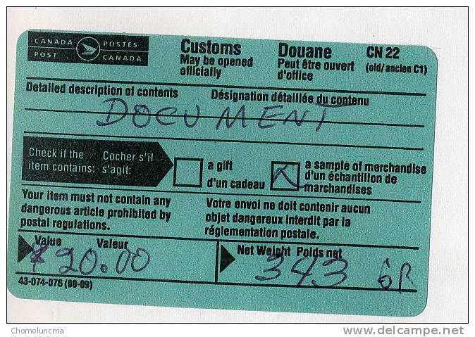 Canada Ville De LAVAL QUEBEC ATM Vignette D'affranchissement Douane Customs - Stamped Labels (ATM) - Stic'n'Tic