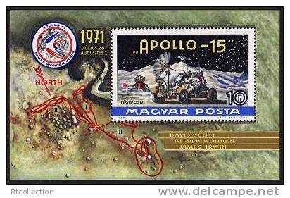 Magyar Posta Hungary 1971 -  Apollo 15 Moon Mission Space Map Stamp RARE Collection MNH Michel Bl.87A Scott C315 - Collections