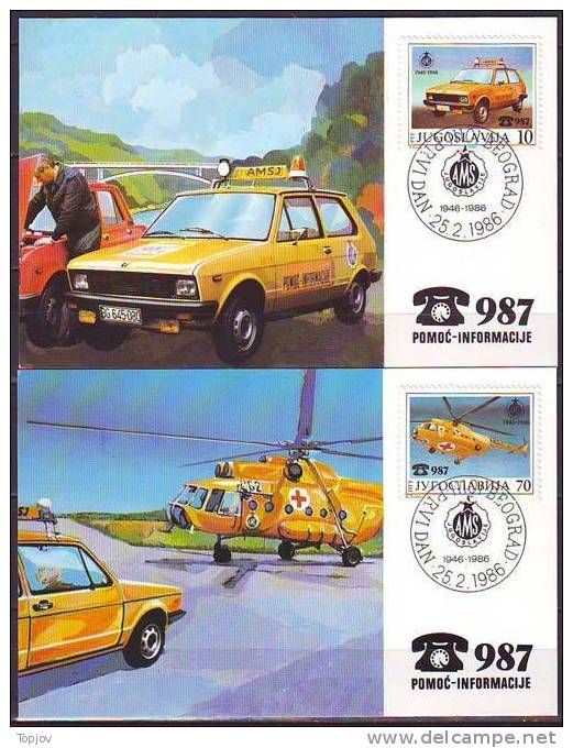 YUGOSLAVIA - JUGOSLAVIJA  - MAX.CARD - HELICOPTERS - CARS - AMS  - 1986 - Elicotteri