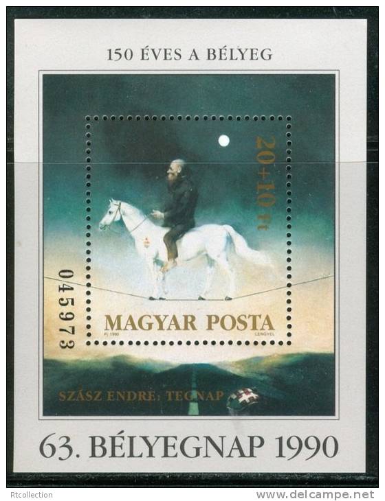 Magyar Posta Hungary 1990 - 63rd Stamp Day White Horse 150 Eves A Belyeg Szasz Endre Tegnap ART MNH SG#MS4000 M/S #A2848 - Sammlungen