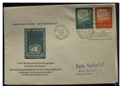 UNO 343 New York 24.10.1957 FDC Deutsche Gesellschaft - Otros & Sin Clasificación