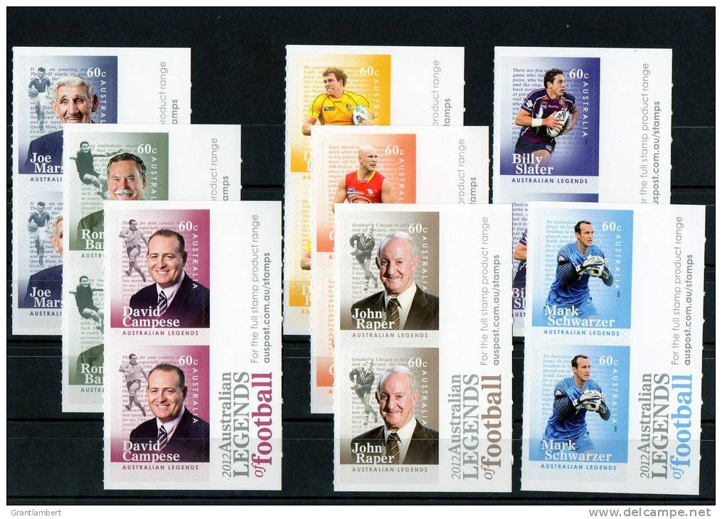 Australia 2012 Football Legends 60c Set Of 8 Self-adhesives As Pairs MNH - Ungebraucht