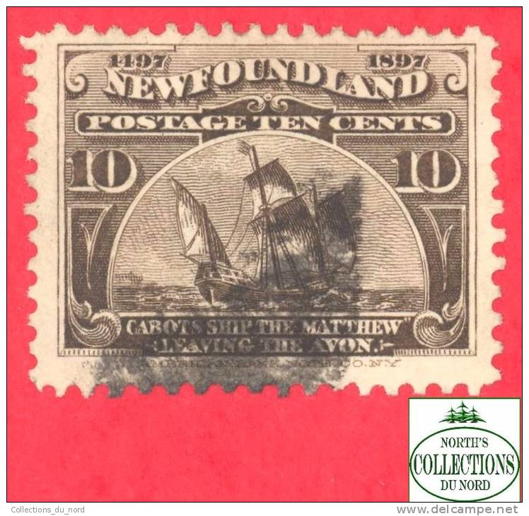 Canada  Newfoundland # 68 Scott /Unisafe - O - 10 Cents - Cabot's Ship - Dated 1897 / Voilier - 1865-1902