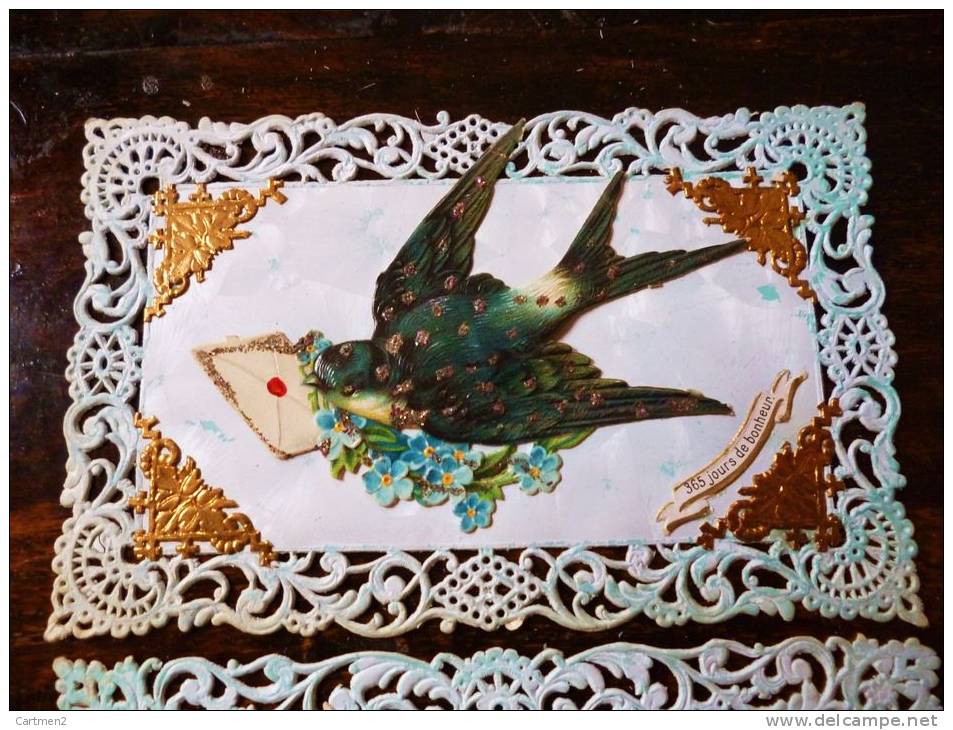 2 BELLE CPA : COLLAGE AJOUTIS COLOMBE HIRONDELLE OISEAUX DENTELLE FANTAISIE - Autres & Non Classés