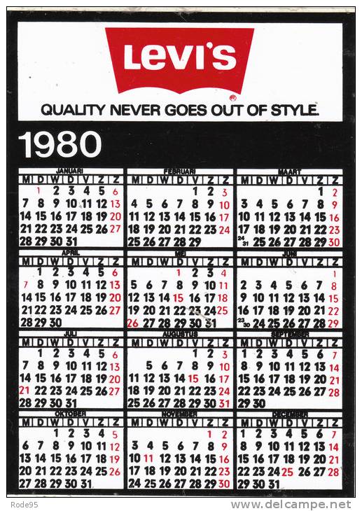 CALENDRIER AUTOCOLLANT LEVIS JEAN - Tamaño Pequeño : 1971-80