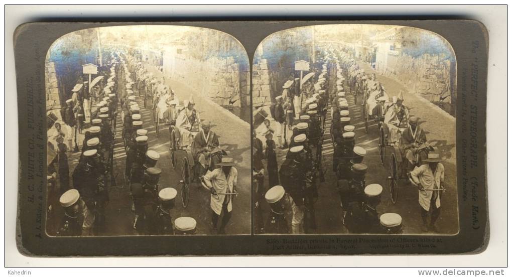 Japan (~1900´s) Buddhist Priests In Funeral Procession - Port Arthur (´Perfec´ Stereograph - H.C. White) - Stereoscoop