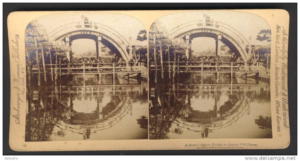 Japan (~1900´s) Semi-Circulair Bridge In Quaint (Underwood - Strohmeyer & Wyman) - Stereoscoop