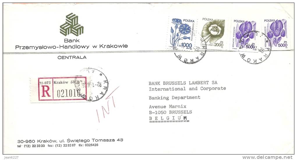 Lettre De Banque, Recommandée De Krakow (PL) à Bruxelles (B) - Lettres & Documents