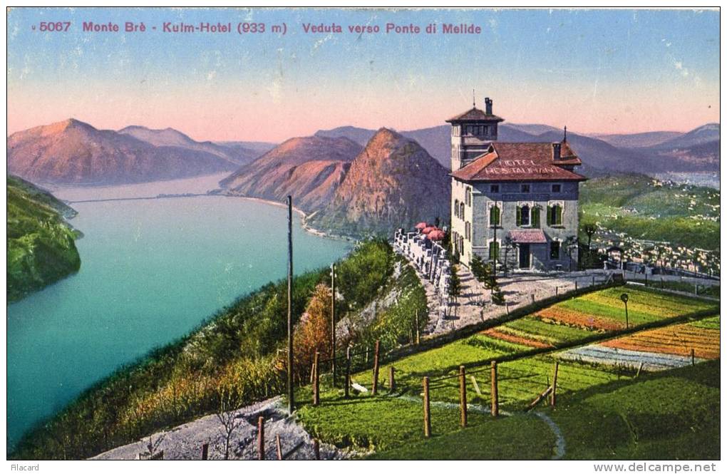 25577     Svizzera,   Monte Bre  - Kulm-Hotel (933 M.),  Veduta  Verso  Ponte  Melide,  NV - Melide