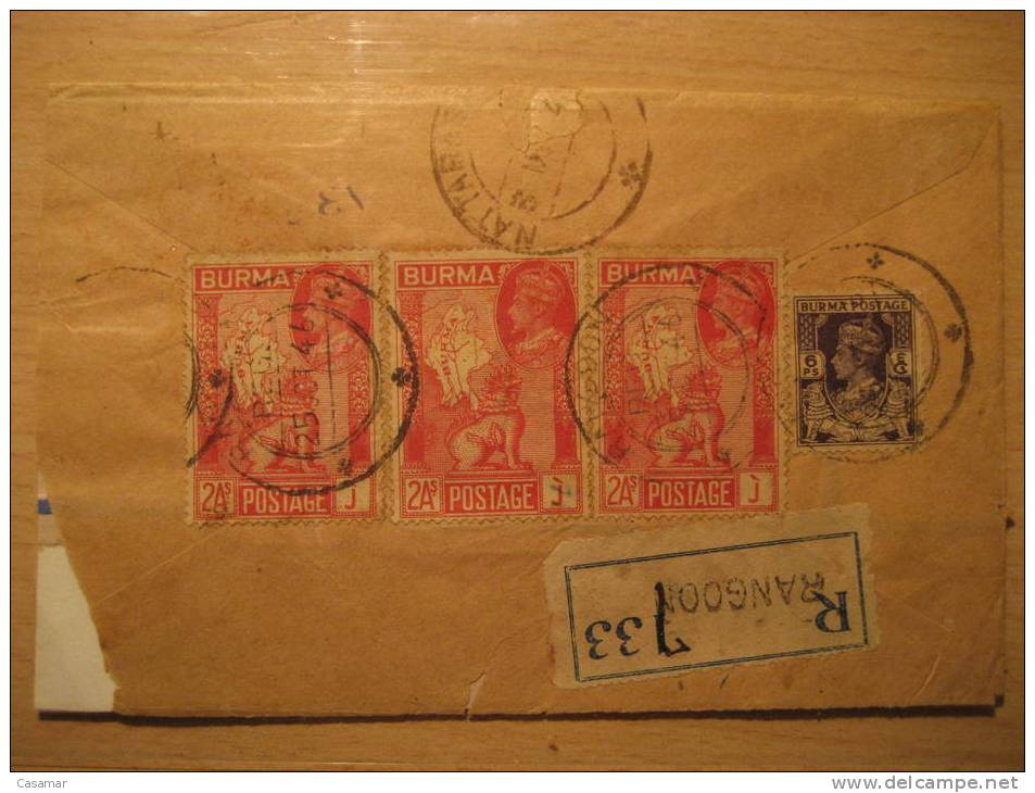 Rangoon 1946 To Ramnad ? 4 Stamp On Registered Air Mail Cover INDIA Inde Indien Myanmar Burma Birmania - Burma (...-1947)