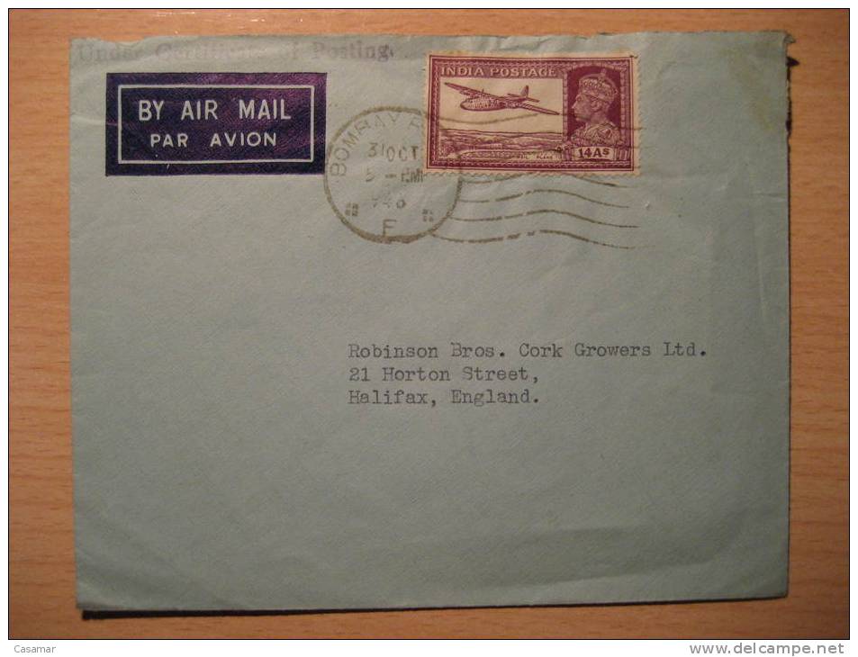 Bombay 1946 To Halifax England UK GB Under Certificate Of Posting Cancel Stamp Air Mail Cover INDIA Inde Indien British - Airmail
