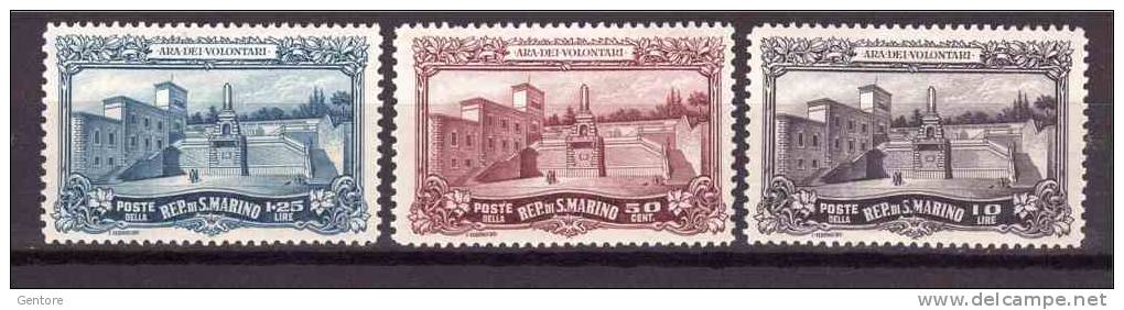 SAN MARINO  1927  Ara Of The Volunteeres Cpl Set Of 3 Sassone Cat N° 134/36  Mint Hinged - Collections, Lots & Séries