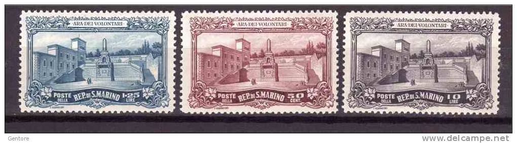 SAN MARINO  1927  Ara Of The Volunteeres Cpl Set Of 3 Sassone Cat N° 134/36  Mint Hinged - Verzamelingen & Reeksen