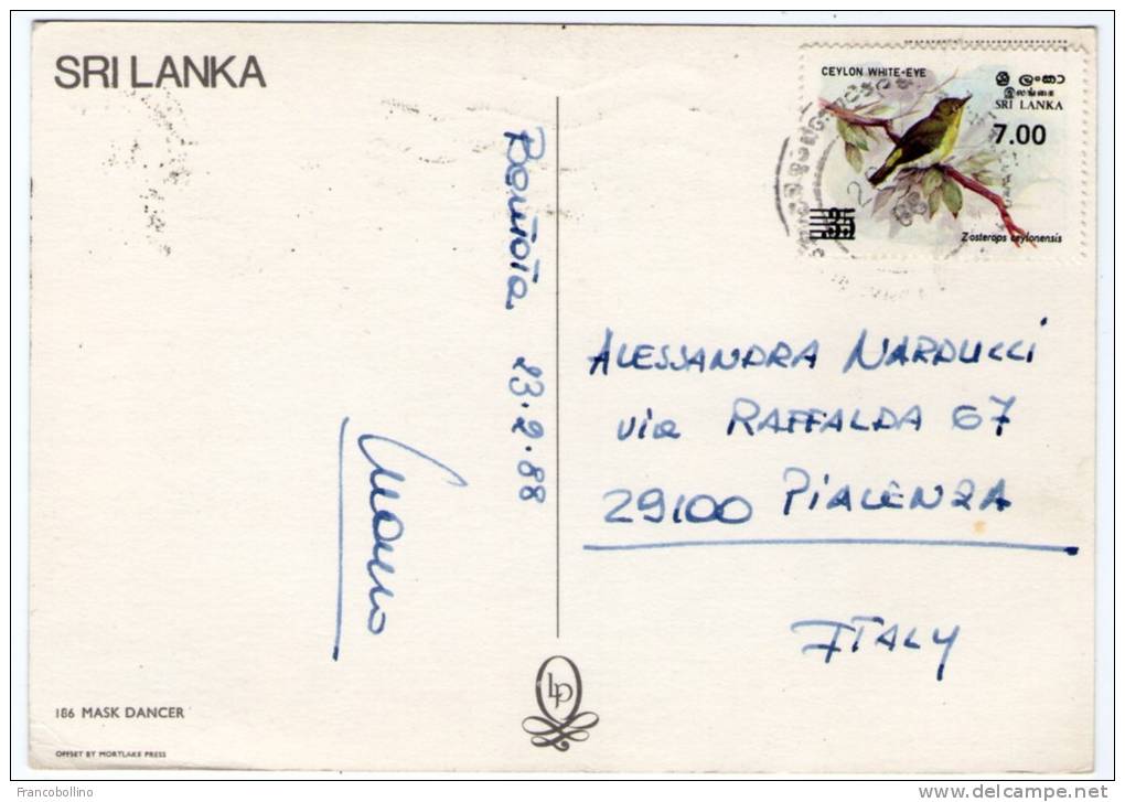 SRI LANKA (CEYLON) MASK DANCER / THEMATIC STAMP-BIRD - Sri Lanka (Ceilán)