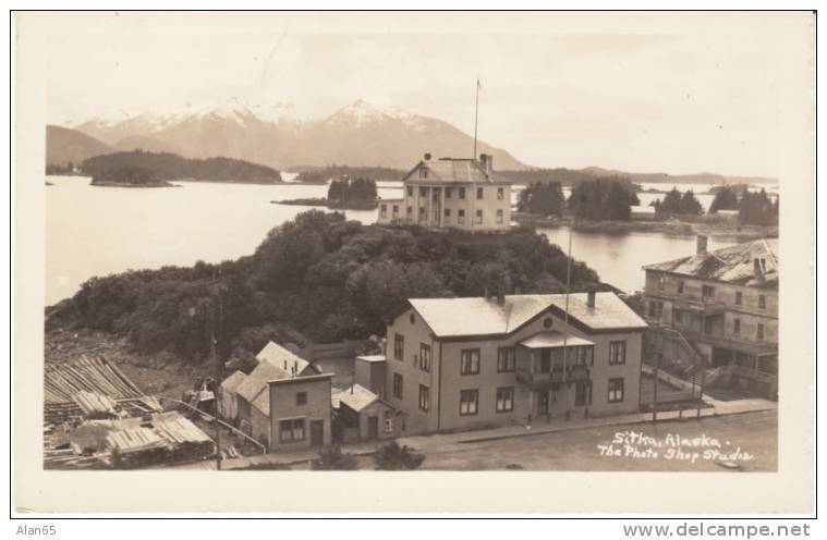 Sitka AK Alaska,View Of Town, Buildings Architecture, 'The Photo Shop Studio, On C1920s/40s Vintage Real Photo Postcard - Sitka