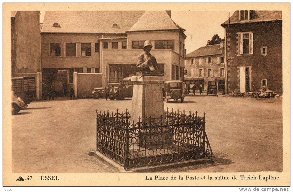 CPA - 19 - USSEL - La Place De La Poste Et La Statue De Treich-Laplène - 249 - Ussel