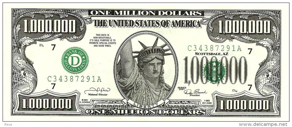 USA $1.000.000 FUNNY MONEY STATUE OF LIBERTY FRONT 4 PRESIDENTS HEADS BACK SERIES 2001 READ DESCRIPTION CAREFULLY !! - Otros & Sin Clasificación